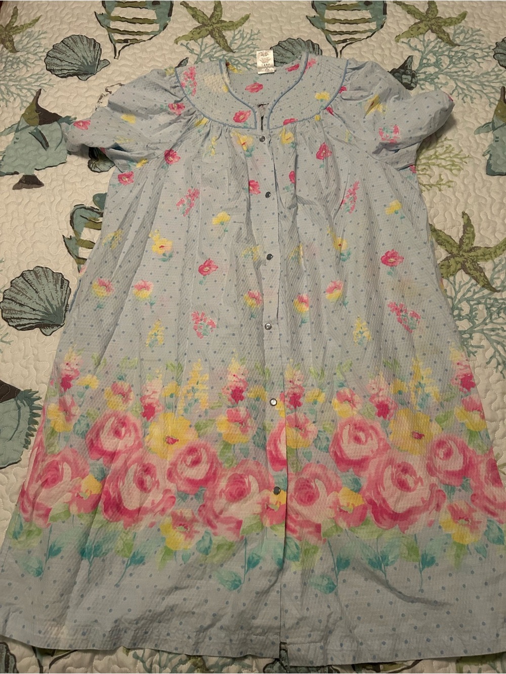 Light Blue Floral Button-Front Nightgown Robe - Pink & Yellow Bloom
